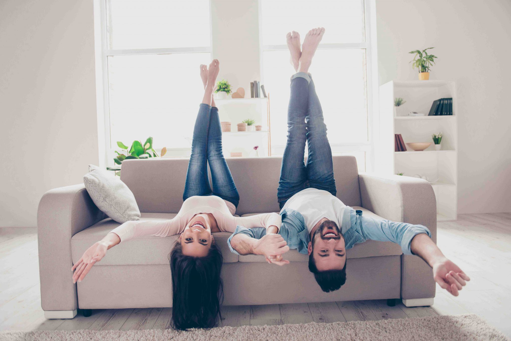 Happy couple with furniture removal